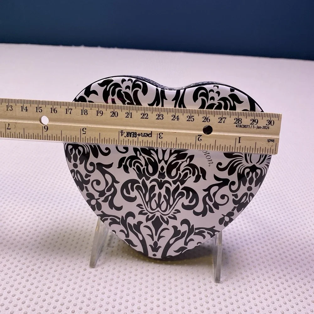 Brighton‎ Heart Shaped Metal Tin Box Black & White Jewelry Trinket Case With Lid